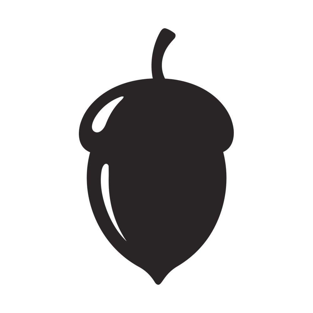 Simple solid acorn silhouette with curved stem and two highlight cutouts