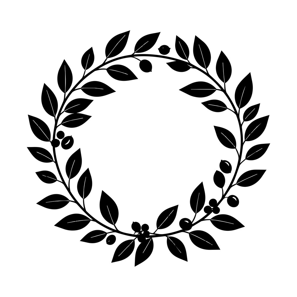 Round wreath of leaves and small berries with an empty center for a monogram