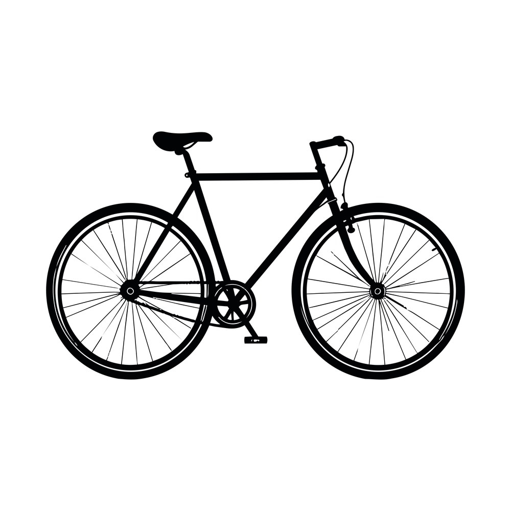 Side view silhouette of a road bicycle with thin spoked wheels, saddle and handlebars