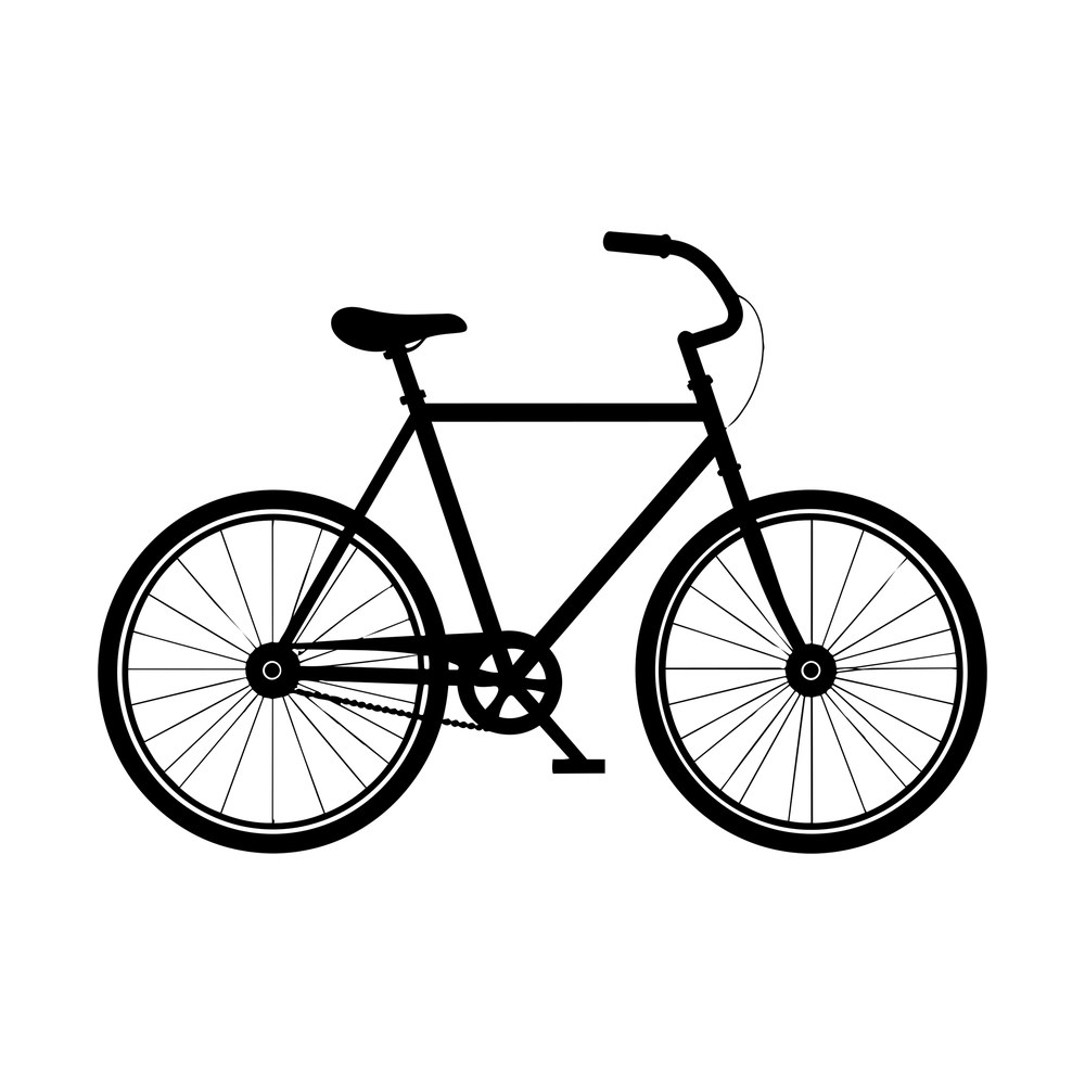 Retro bicycle sticker in side view with spoked wheels, saddle and curved handlebars