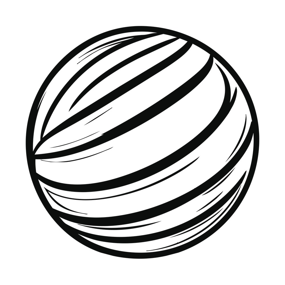Round ball with thick curving stripes and a bold black outline in sketched line style