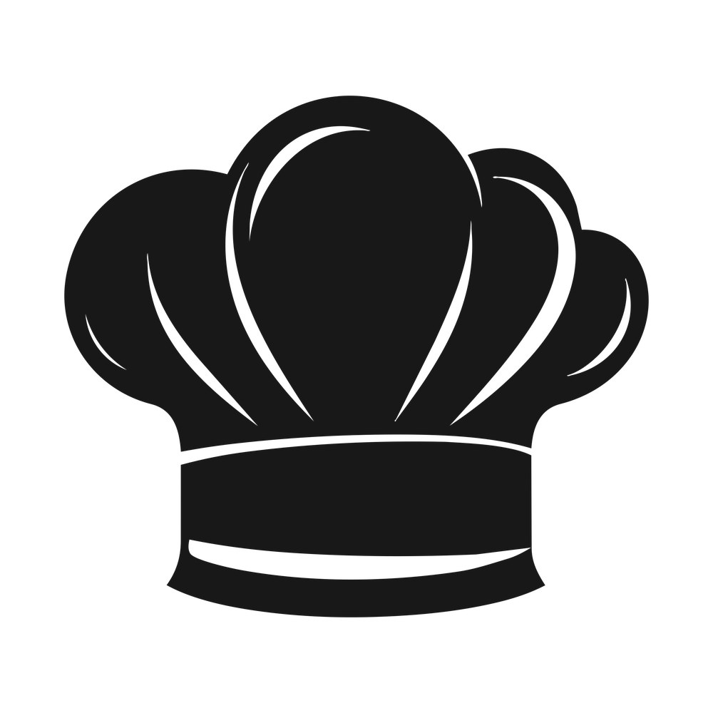 Bold black chef hat silhouette with a pleated puffy crown and wide band