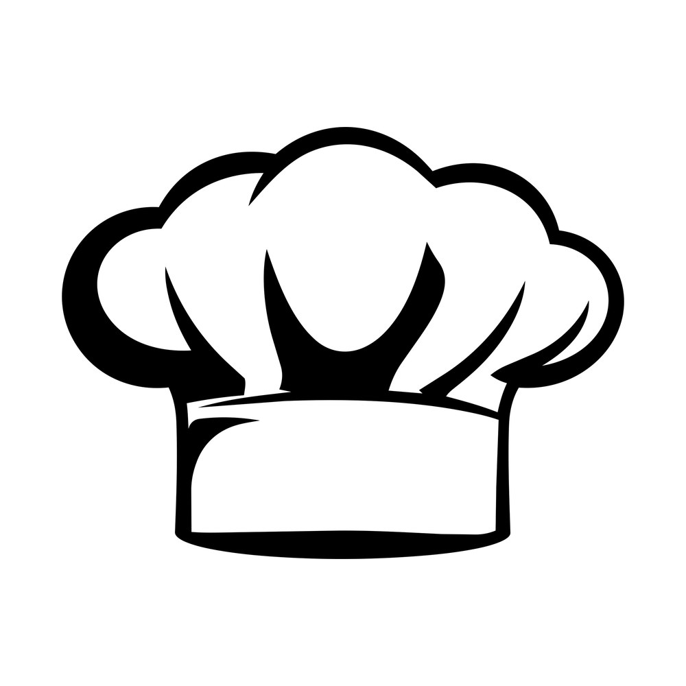Outline sticker of a puffy three-lobed chef hat with a wide band around the brim
