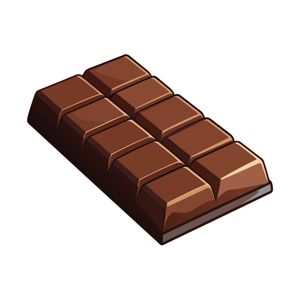 Glossy milk chocolate bar with ten chunky squares shown at an angle