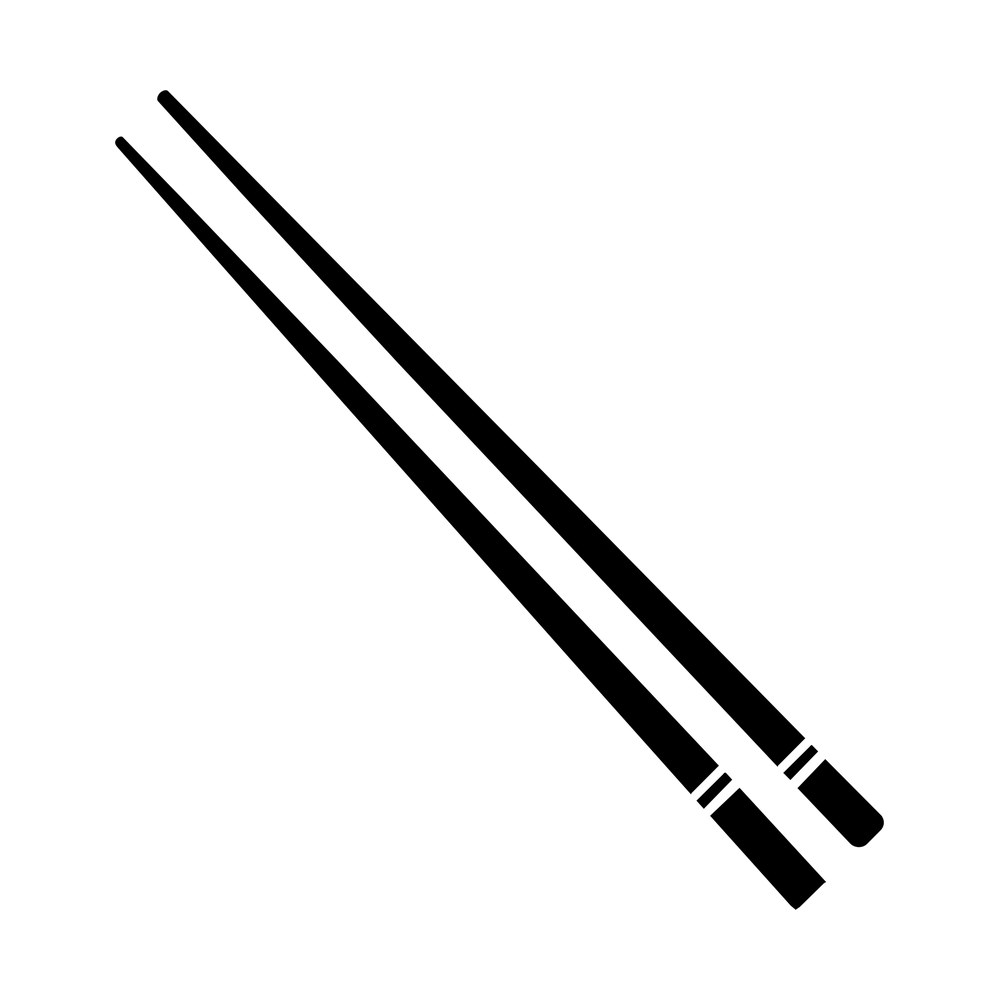 Black silhouette sticker of two chopsticks angled diagonally with banded handles