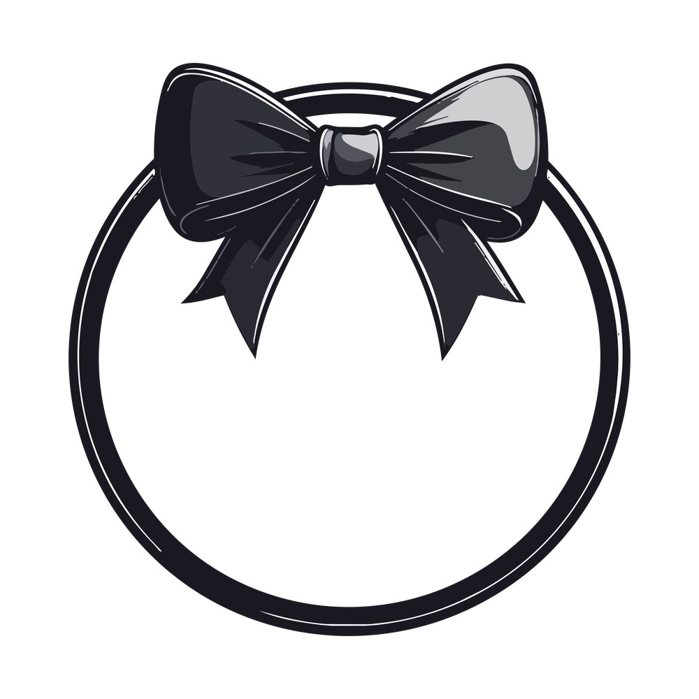 Round empty frame with a large ribbon bow and trailing tails at the top
