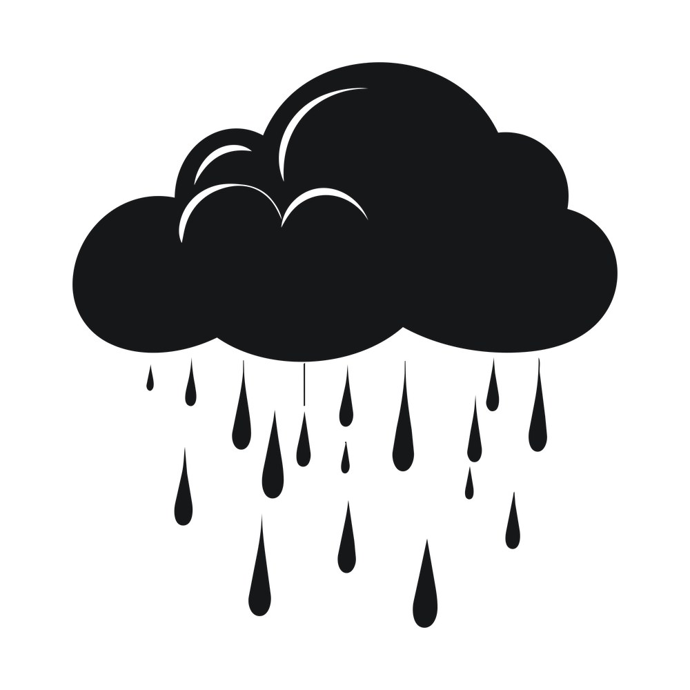 Solid dark rain cloud with rows of teardrop raindrops falling beneath it
