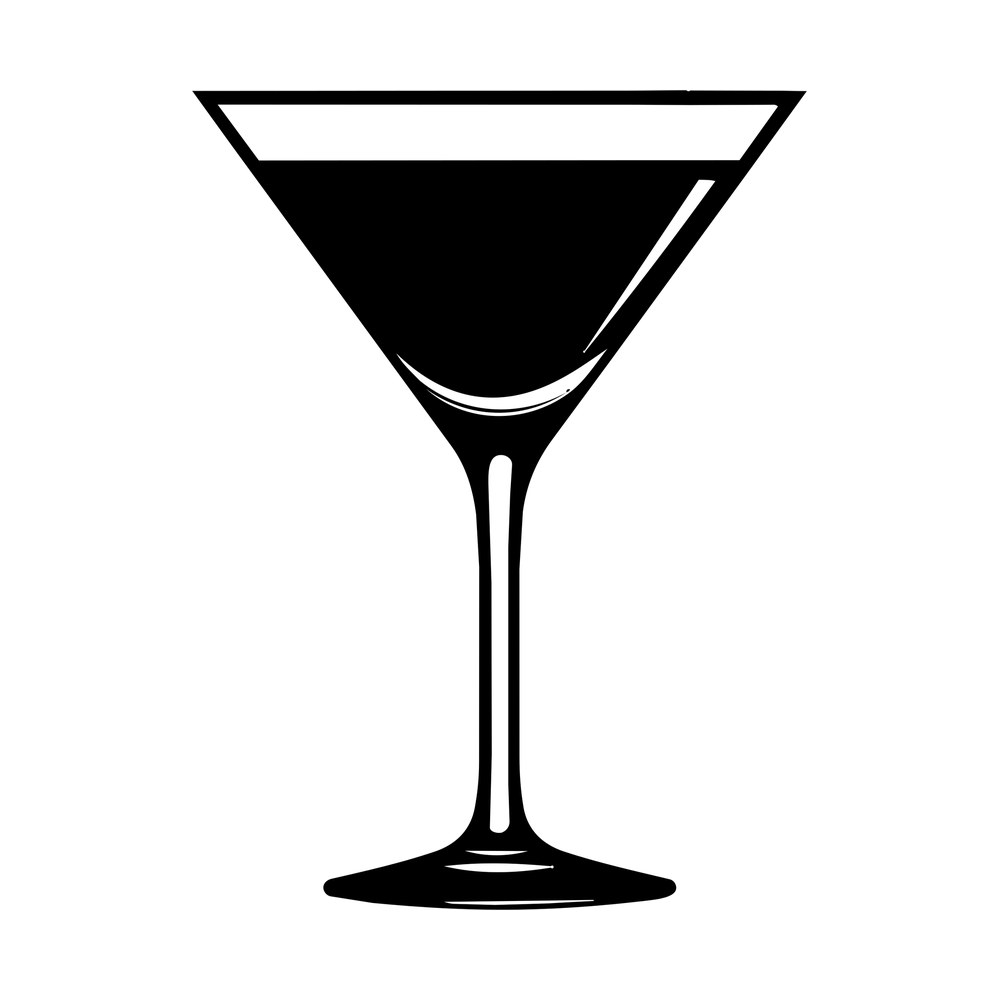 Black filled martini cocktail glass with white rim band, highlight and wide base