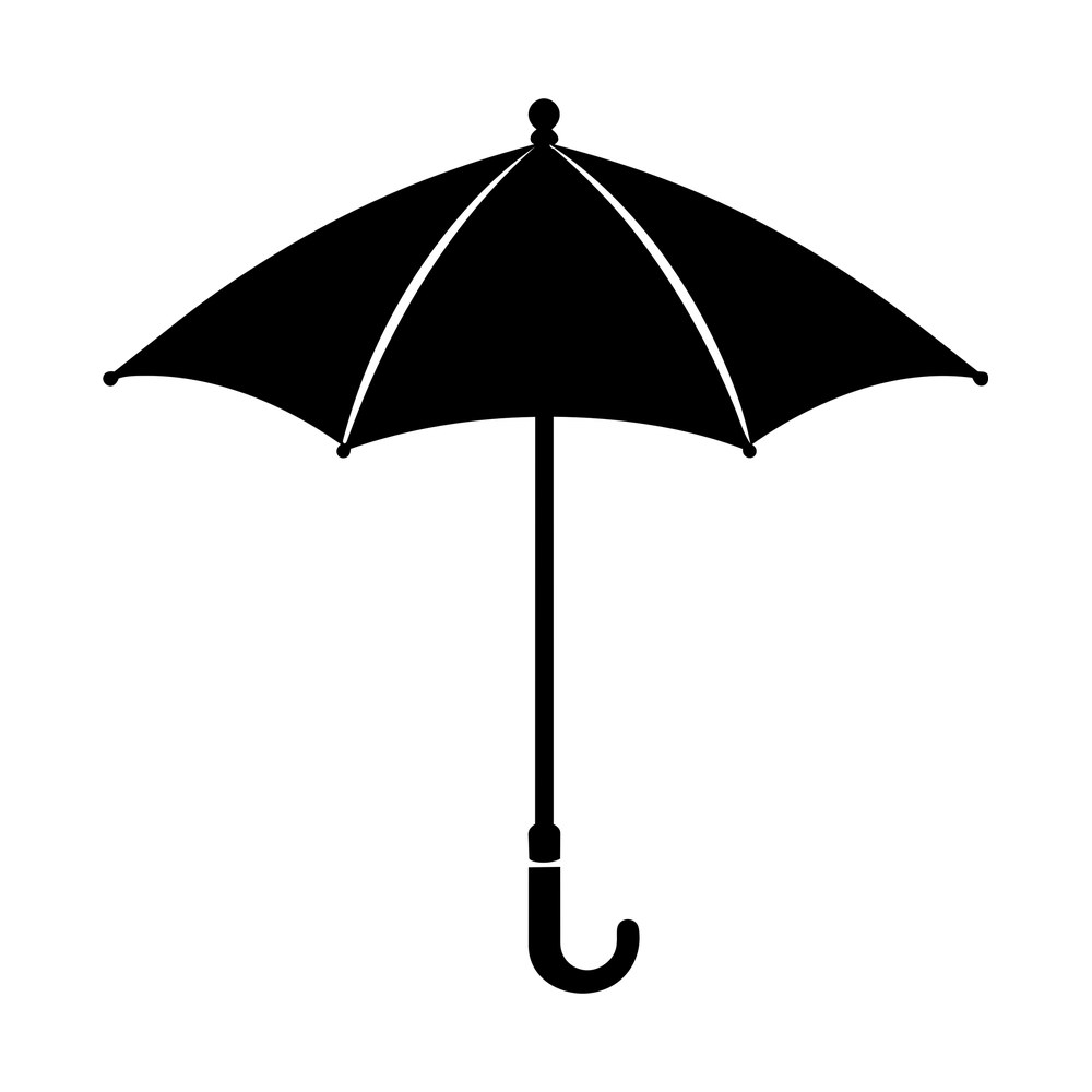 Black open parasol umbrella with paneled canopy and curved hook handle sticker