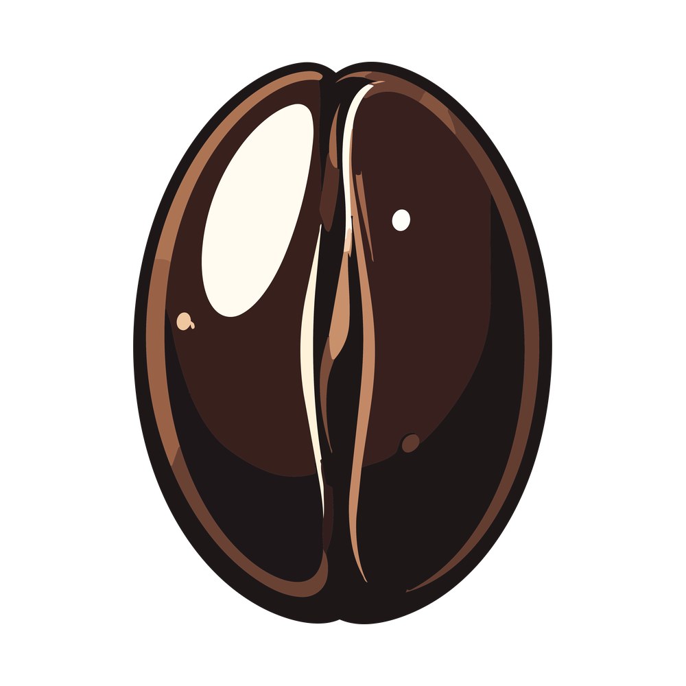 Dark roasted coffee bean illustration with cream center crease and glossy highlights