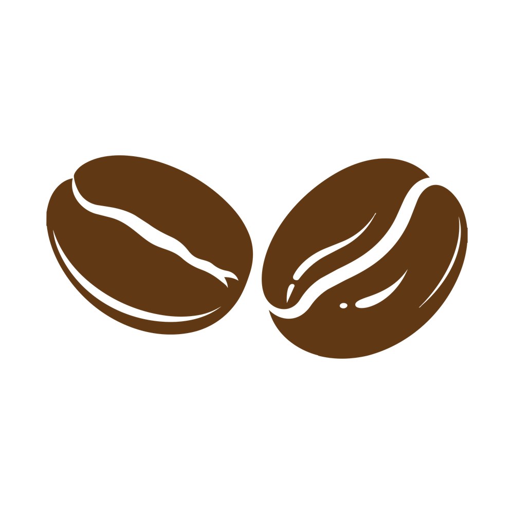 Two brown roasted coffee beans with white center creases, sticker illustration