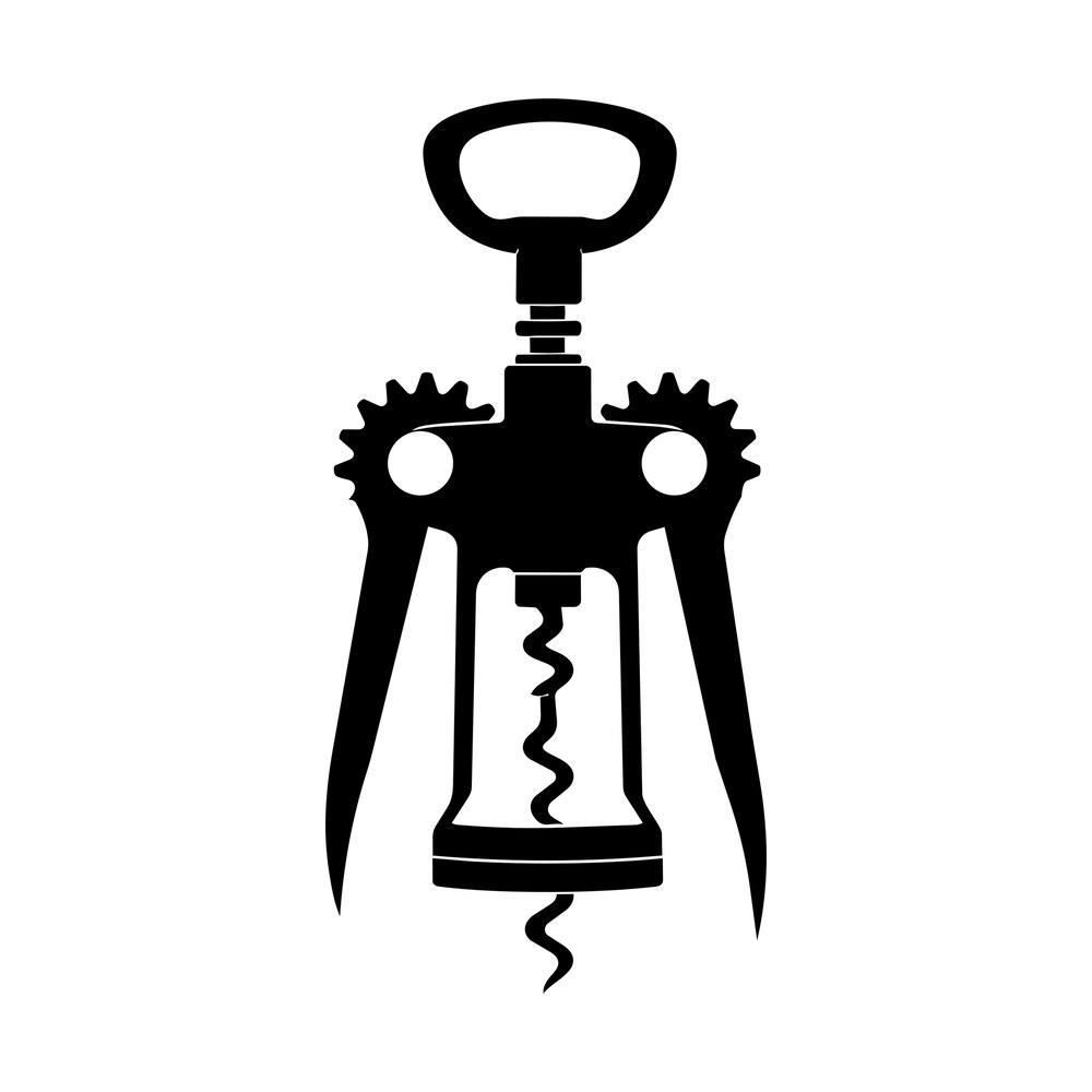 Black winged corkscrew sticker with ring handle, geared lever arms and a spiral worm
