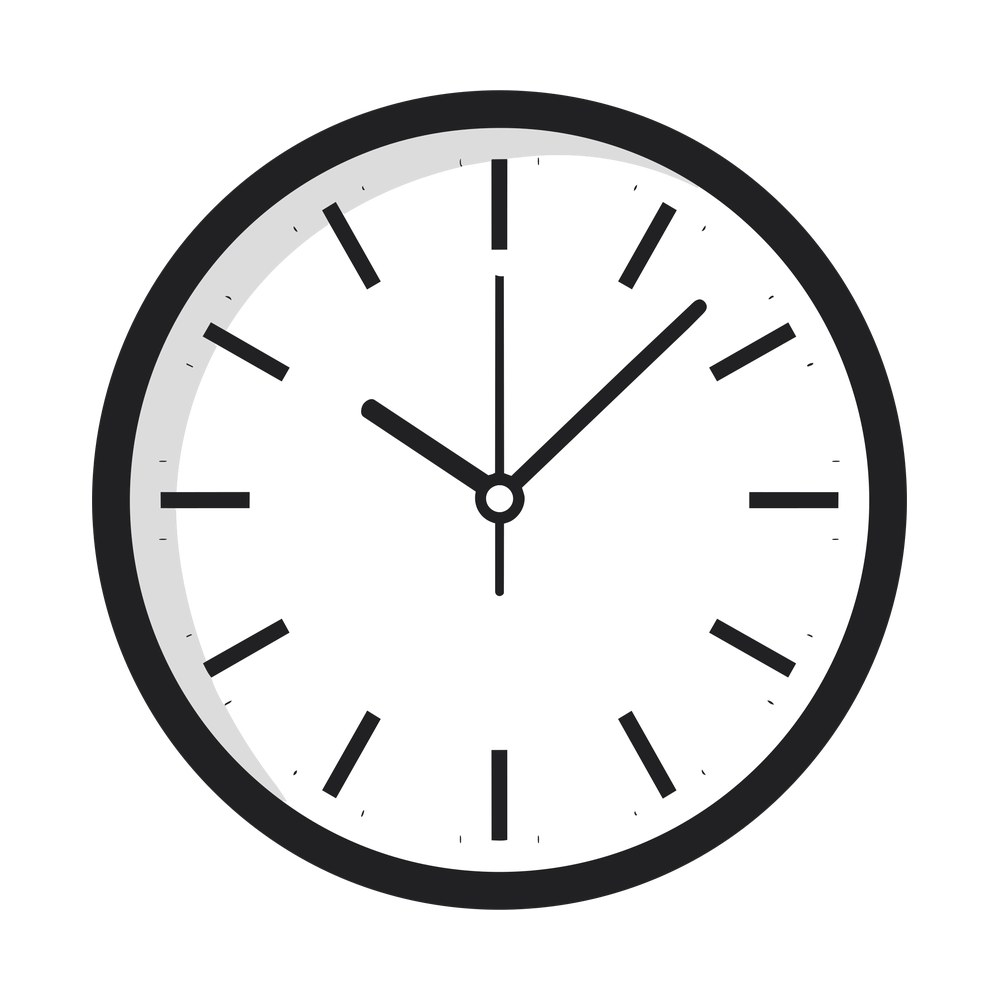 Minimal round wall clock with dark rim, gray inner shadow, bar markers and slim hands