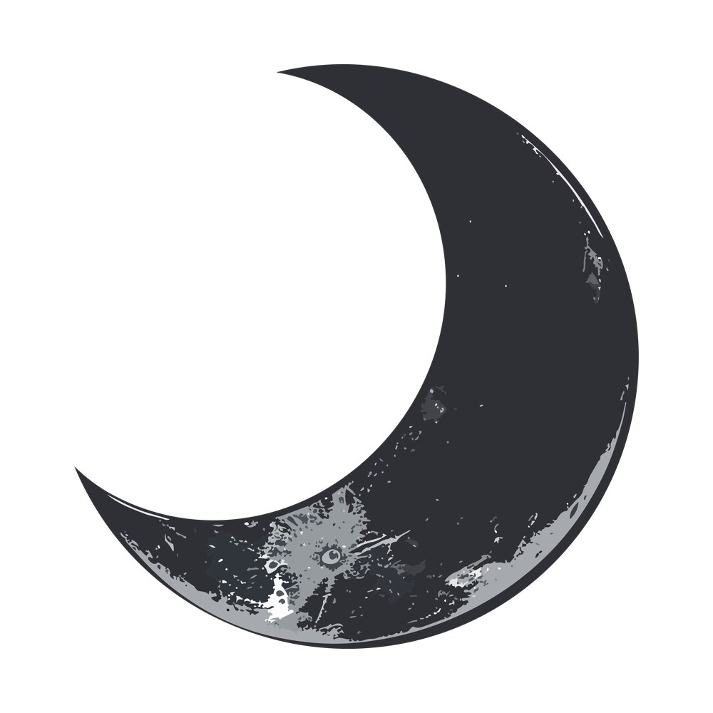 Charcoal crescent moon with pale gray crater texture along the lower edge