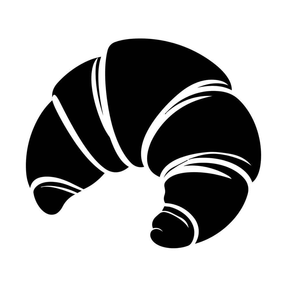 Black croissant sticker shown from above with white lines marking the flaky layers
