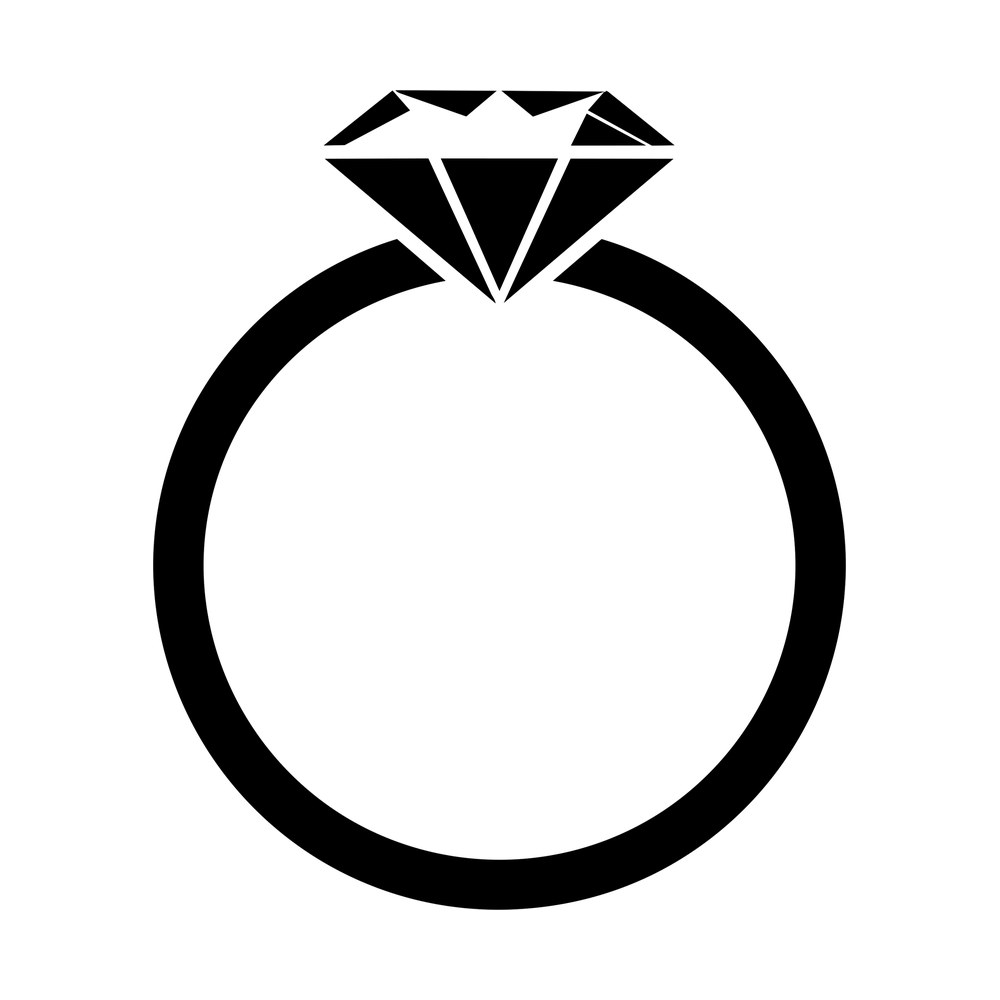 Black engagement ring sticker with a plain round band and faceted solitaire diamond on top