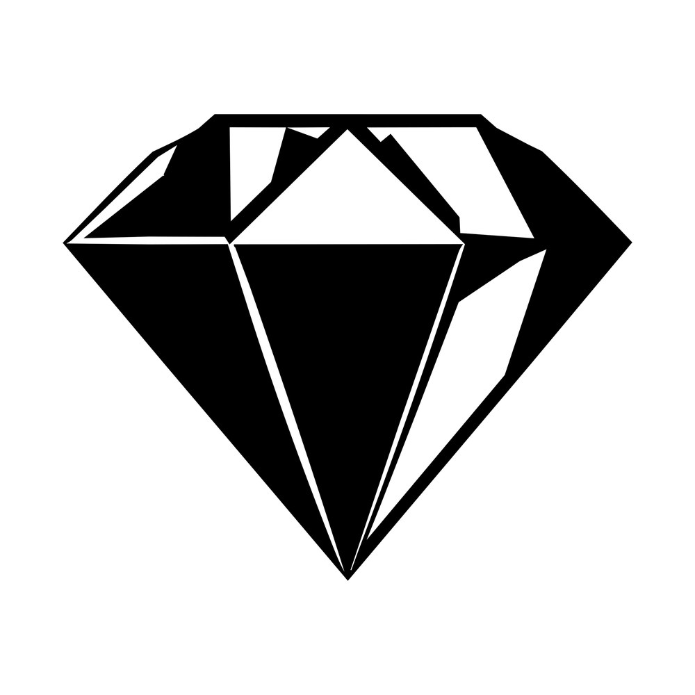 Black and white faceted diamond gem seen from the front, drawn as a die-cut sticker