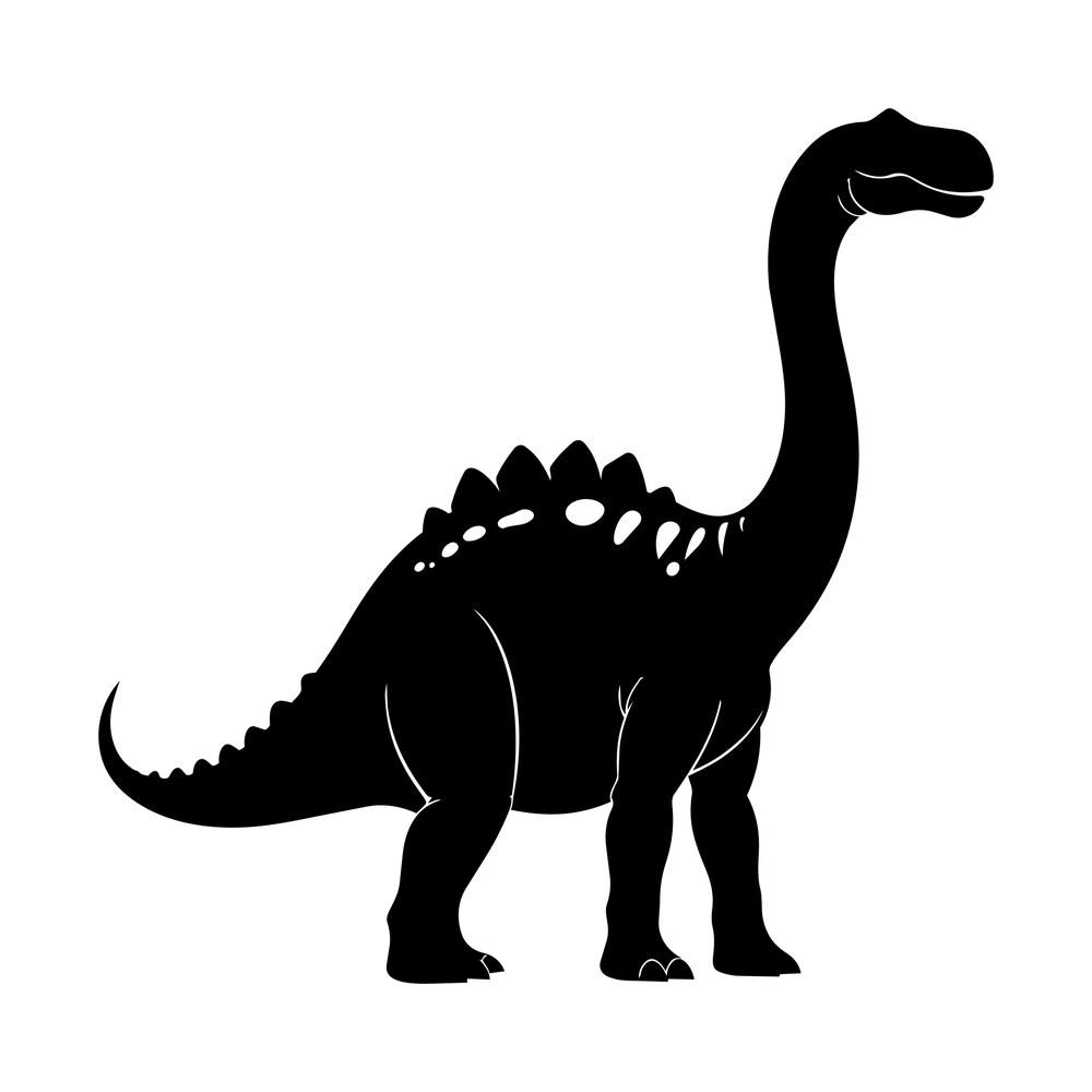 Black silhouette of a long-necked brontosaurus standing in side view with small back plates