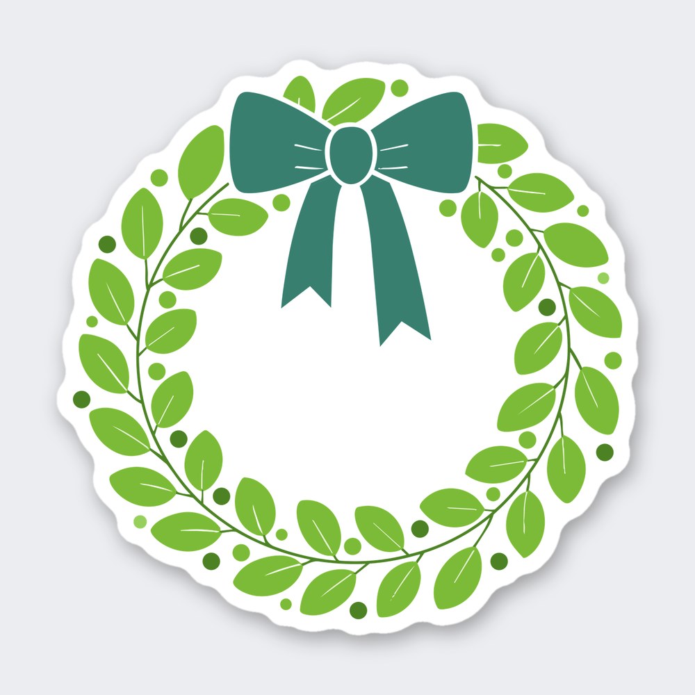 Circular wreath of green eucalyptus leaves and berries tied with a teal bow, open center
