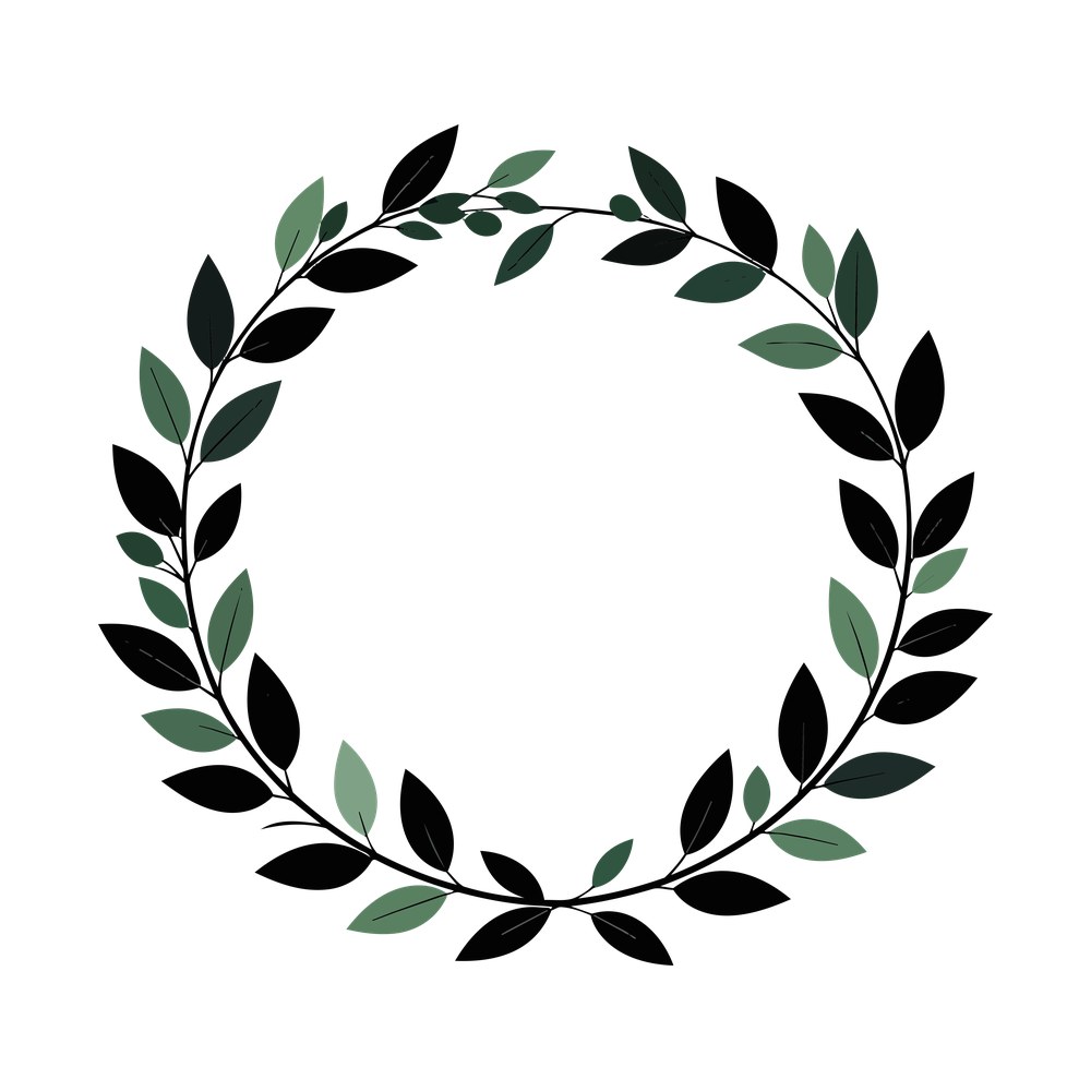 Round eucalyptus wreath of sage green and black leaves with open center for a monogram