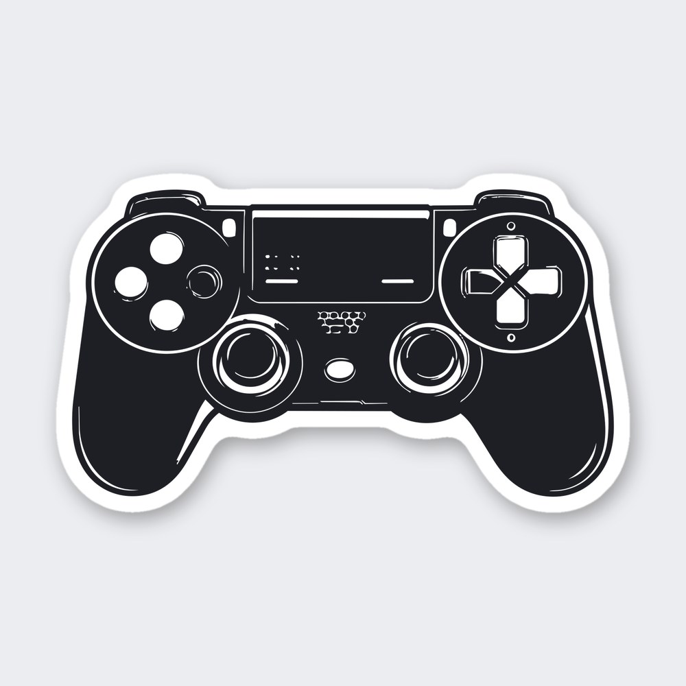 Black game controller sticker with two thumbsticks, d-pad, face buttons and a center touchpad