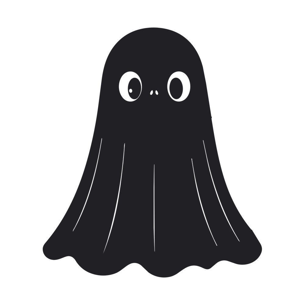 Black chunky sheet ghost with large oval eyes and a wavy scalloped hem