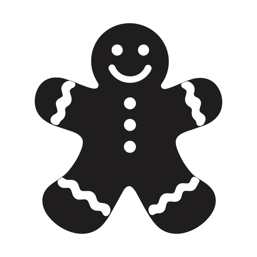 Smiling gingerbread man cookie decal with three buttons and zigzag icing on arms and legs