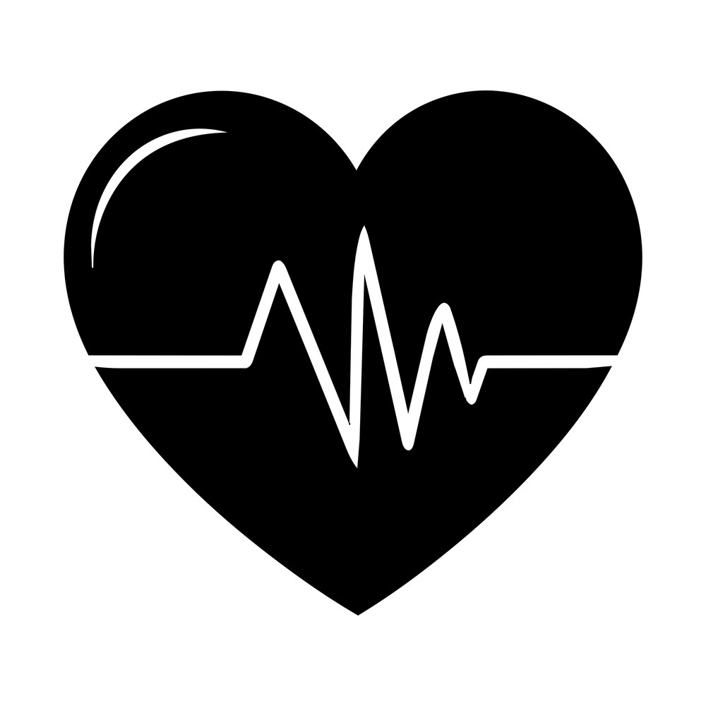 Black heart sticker with a white EKG heartbeat line running across its center