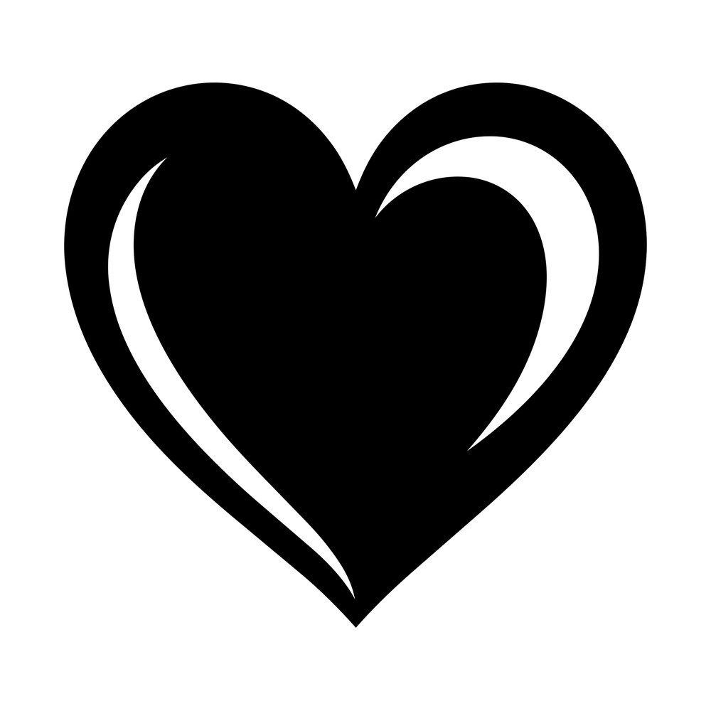 Bold black heart sticker with two thin crescent-shaped white gaps for a hand-drawn ink look