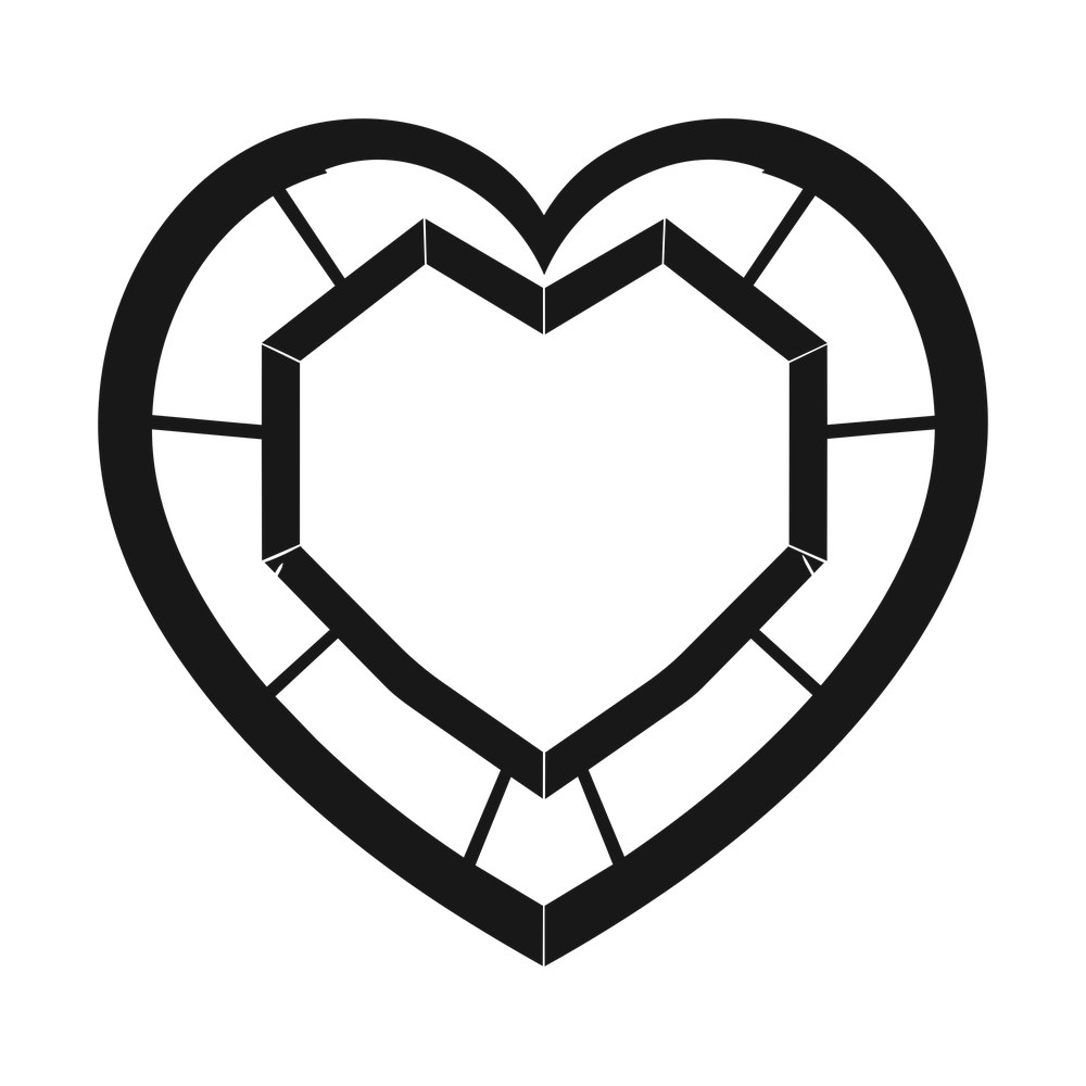 Bold heart-shaped double frame with a faceted inner border and empty center for a name