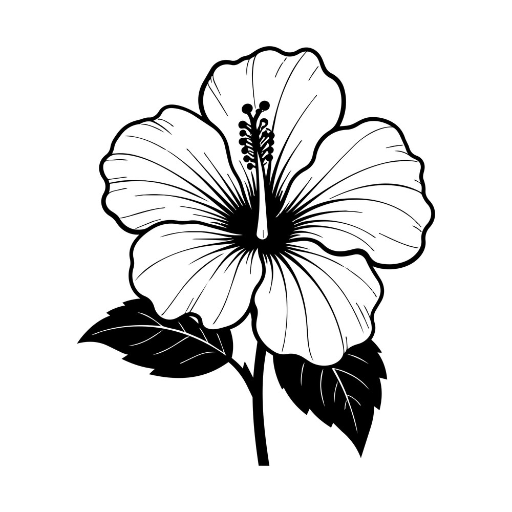 Hibiscus Line SVG cut file – SVG, PNG, DXF