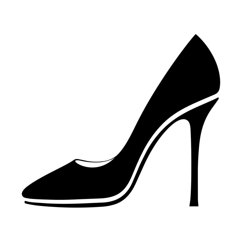 Black sticker of a pointed-toe high heel shoe in side view with a tall slim stiletto heel