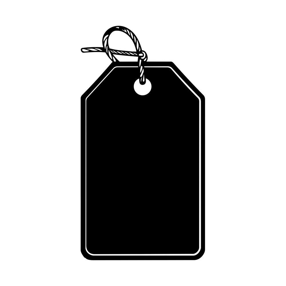 Blank hang tag with clipped corners, inner border line and a knotted twine loop