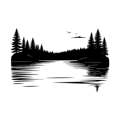 Lake With Trees Thickline Front SVG cut file
