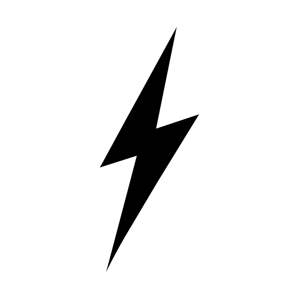 Solid black angular lightning bolt sticker with sharp pointed tips and a thin lower tail