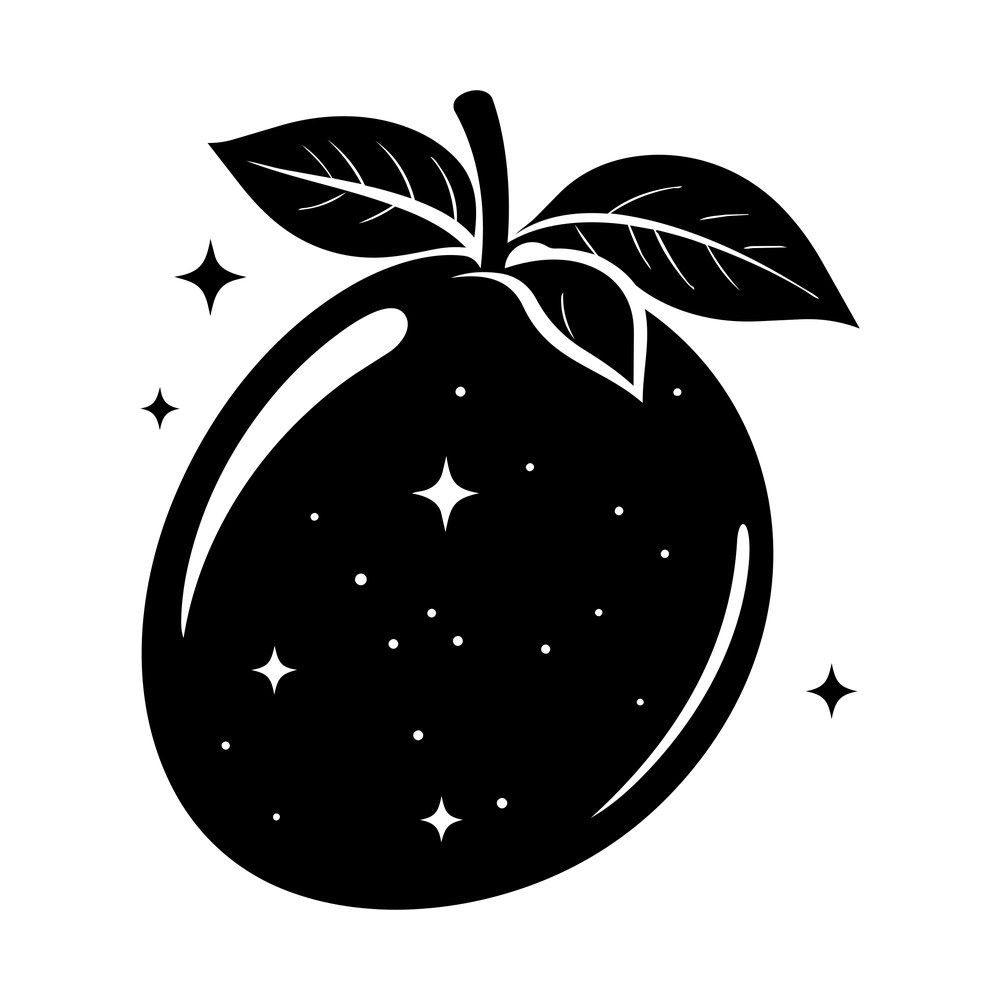 Mango with two leaves, a stem and scattered star sparkles cut file