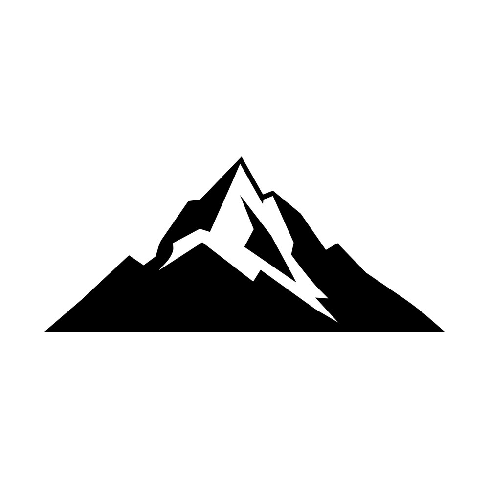 Bold black mountain range sticker with a snow-capped center peak and lower side ridges