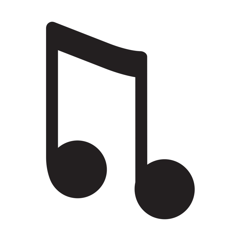 Two beamed eighth music notes in solid black with round heads and a thick beam