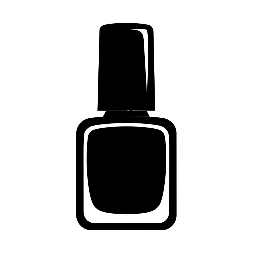 Black nail polish bottle sticker with a tall cap, shine highlight and outlined glass base