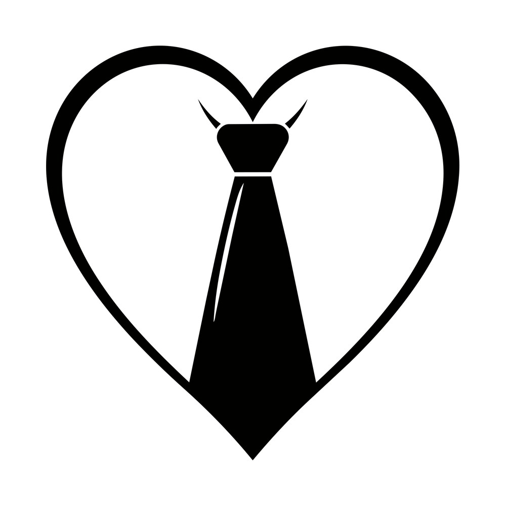 Black necktie with a knot and collar points inside a bold heart outline
