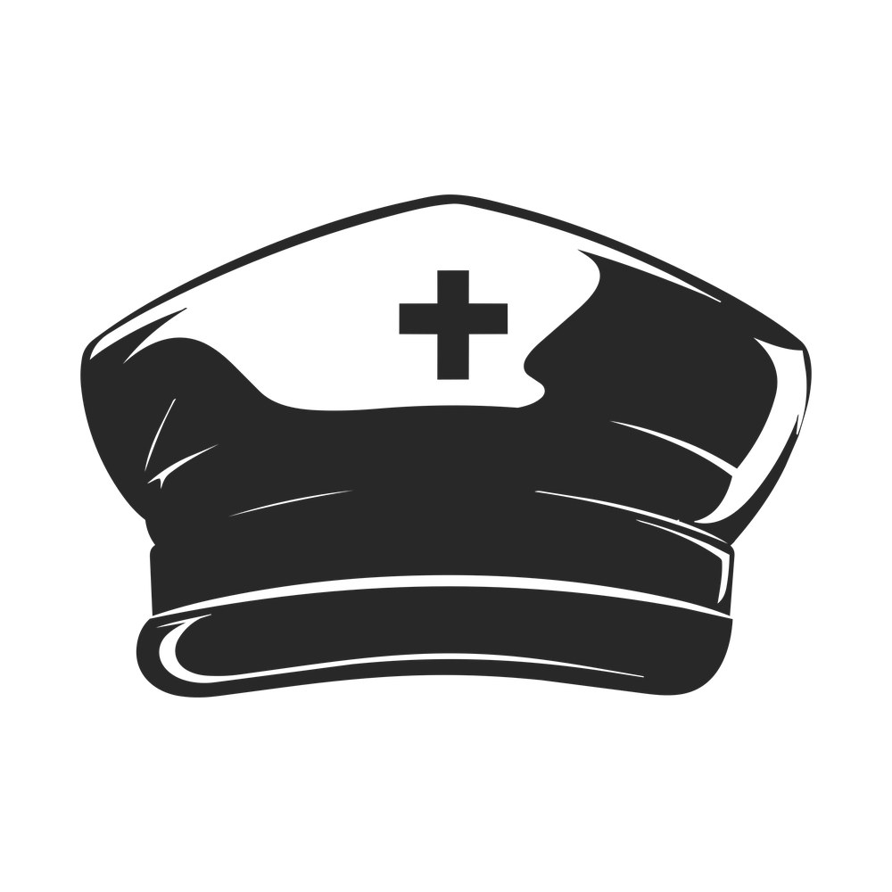 Black silhouette of a nurse cap with a folded band and a small medical cross on the crown
