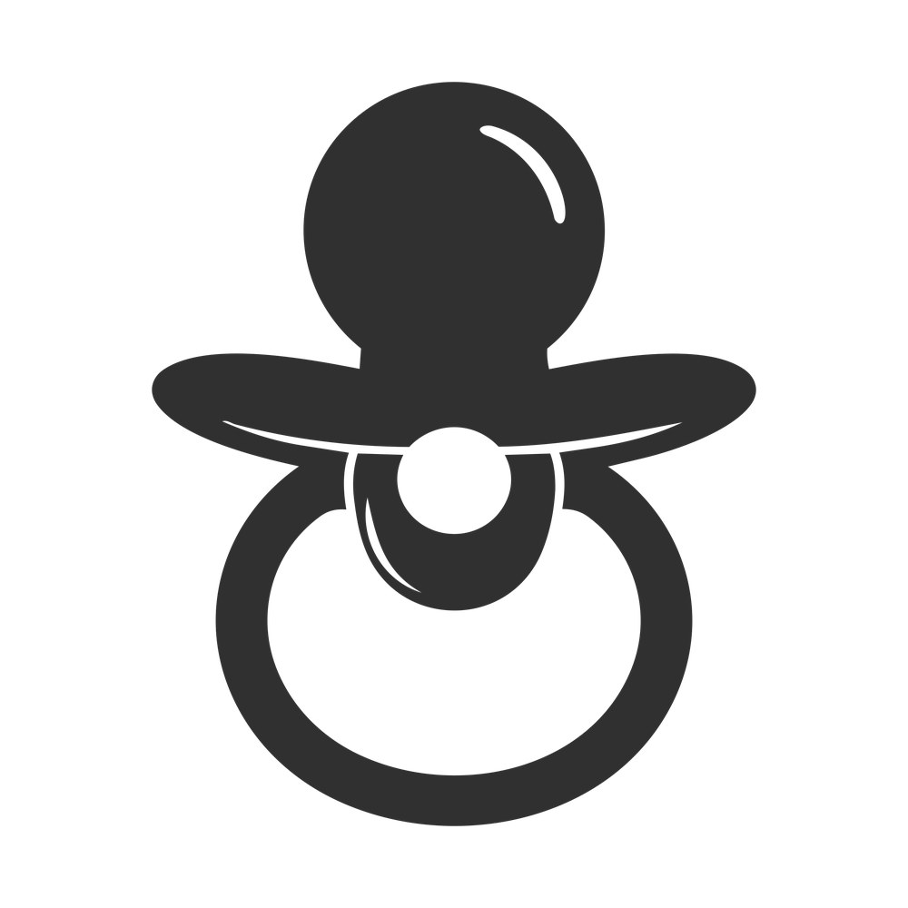Charcoal pacifier icon with wide shield, round center and circular ring handle