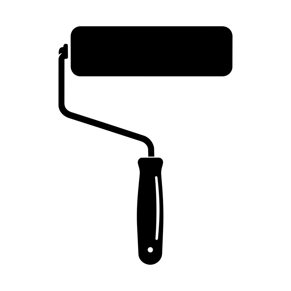 Black silhouette sticker of a paint roller with wire frame and grip handle
