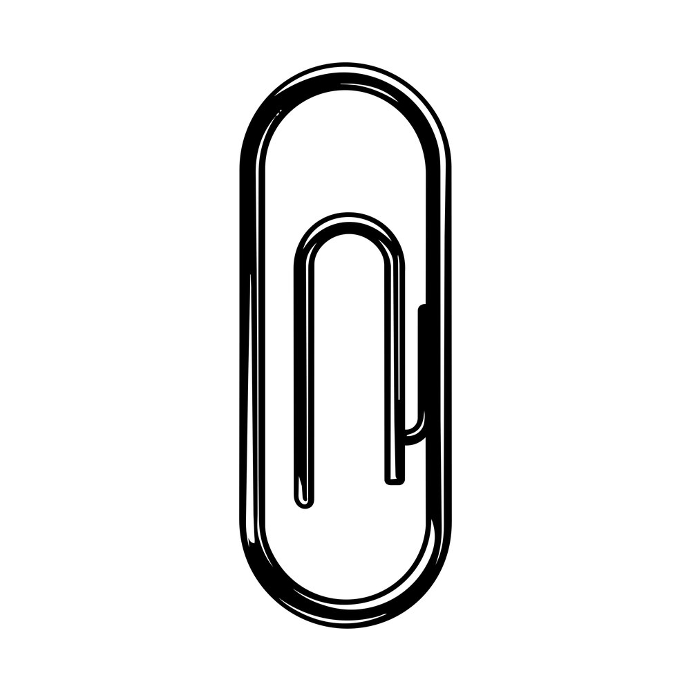 Black silhouette of a vertical paperclip with inner clip tongue and white highlight lines
