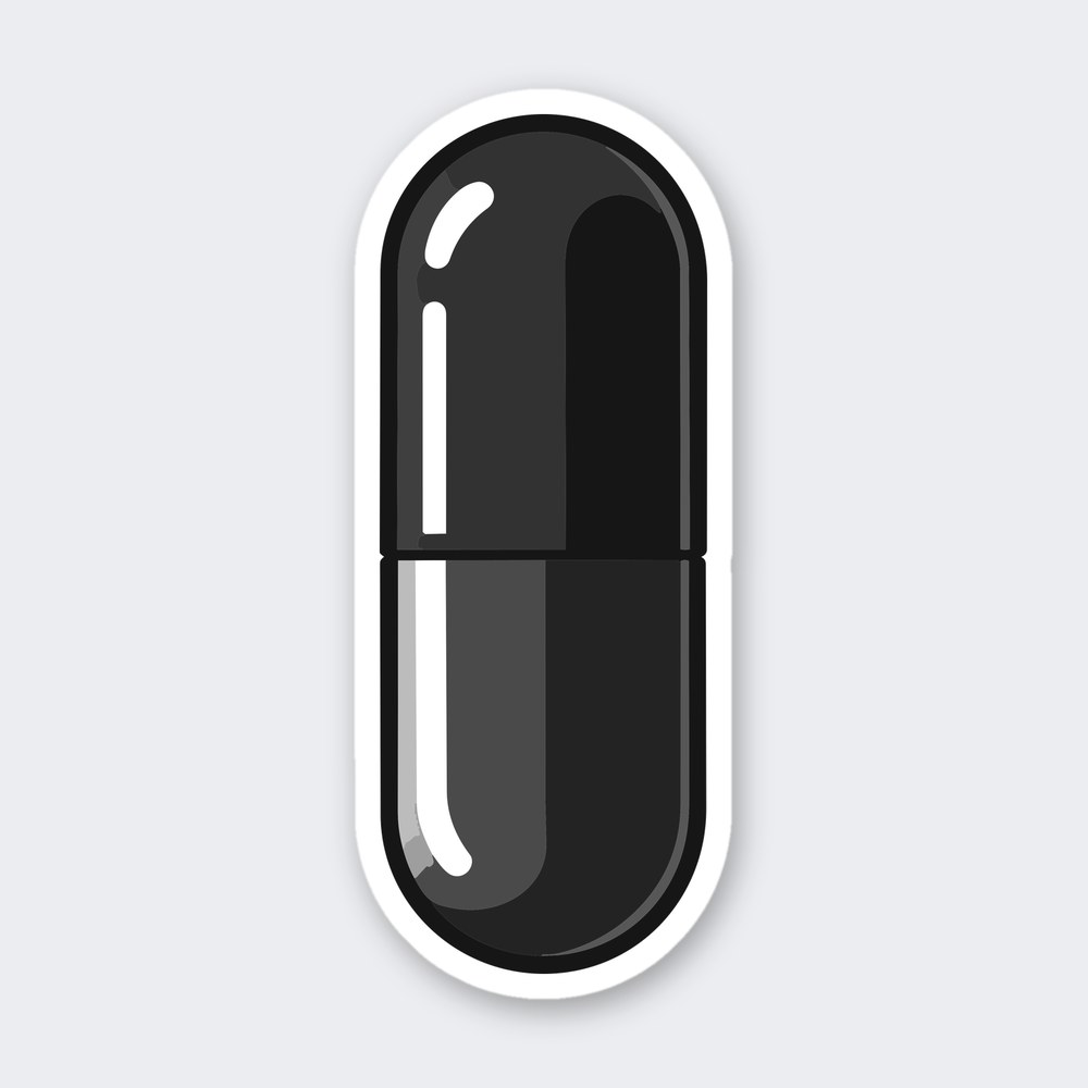 Minimal capsule pill silhouette split into two tones with a vertical white highlight