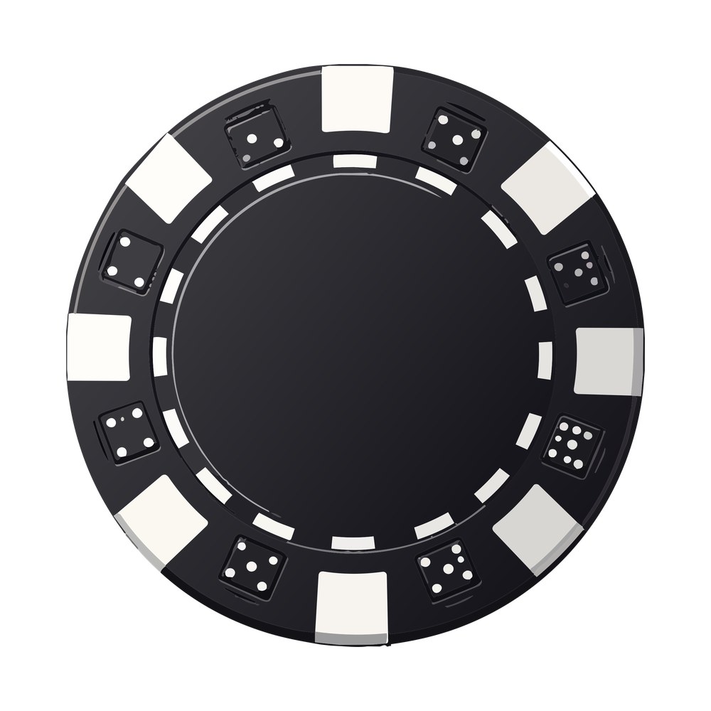 Black and cream poker chip with dice and rectangular inlay blocks around the rim