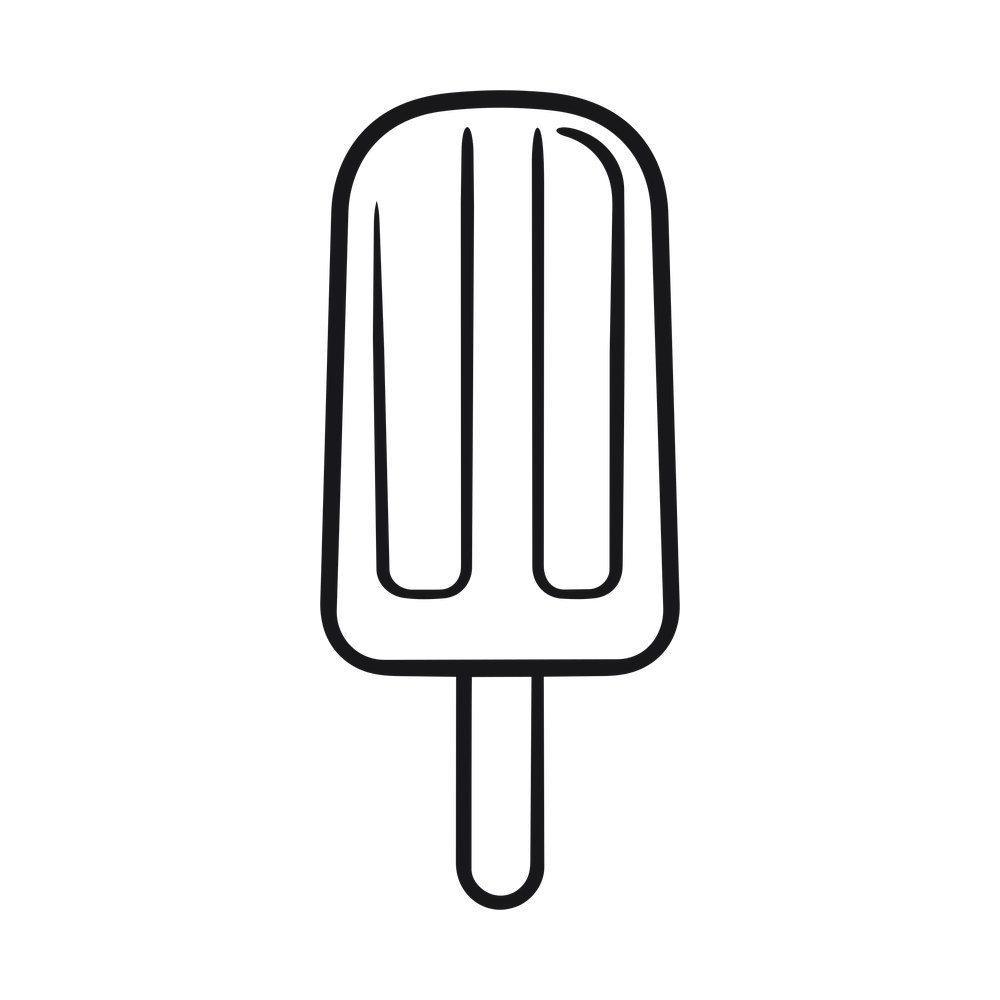 Thick black outline drawing of a popsicle on a stick with two grooves down the bar