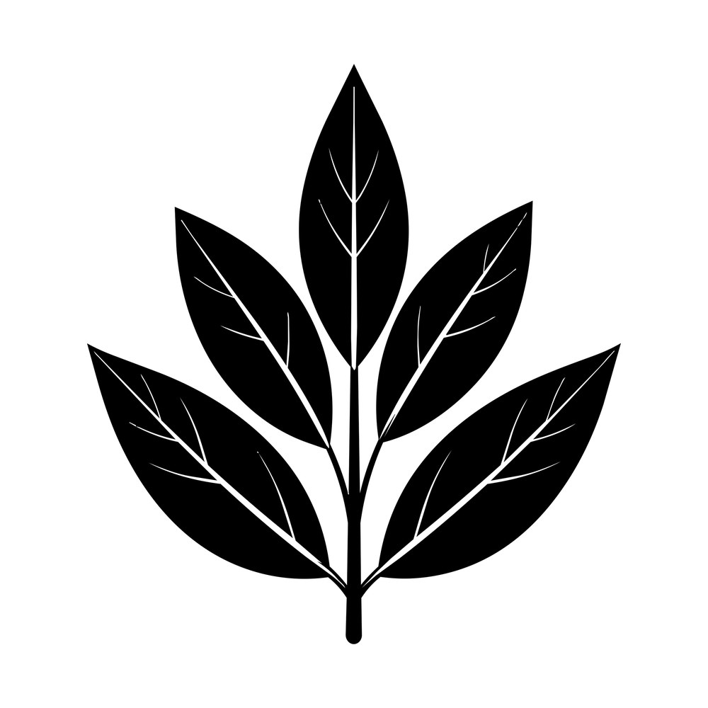 Black silhouette of a sage sprig with five veined leaves on a single stem