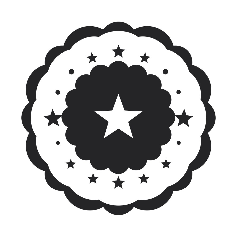 Scalloped circle monogram frame with a star cut into the center medallion and small stars around it