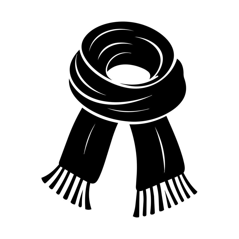 Black sticker of a cozy winter scarf wrapped in loops with two long fringed ends